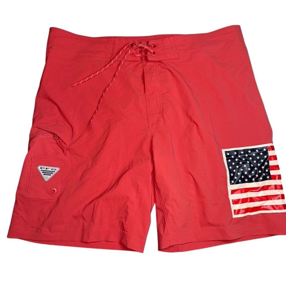 Columbia PFG Men's Board Shorts 38 Red‎ American Flag Patriotic Summer
